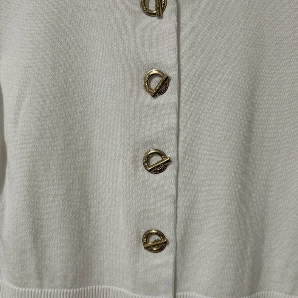Calvin Klein Cream Cropped Cardigan Gold Logo Buttons Size Small - Picture 2 of 5